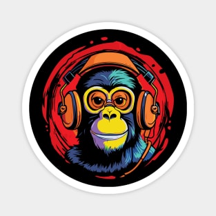 Chimp with Headphones - For Zoologists and Musicians Magnet